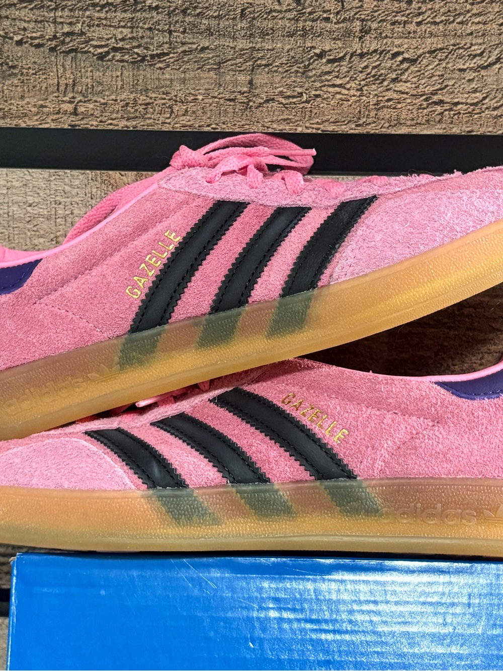 adidas Pink Suede Gazelle Sneakers with Black Stripes